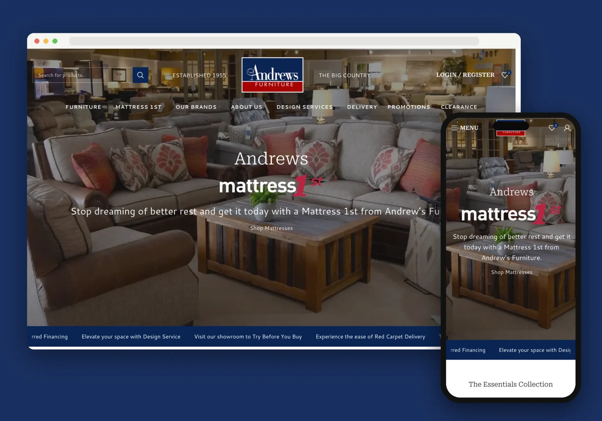 Andrews Furniture website shown on desktop and mobile