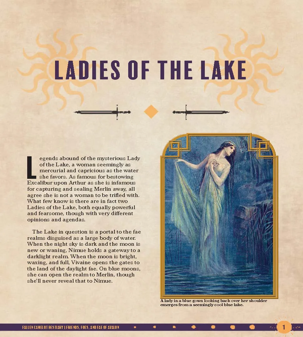 Cities of Myth interior page layout, Ladies of the Lake