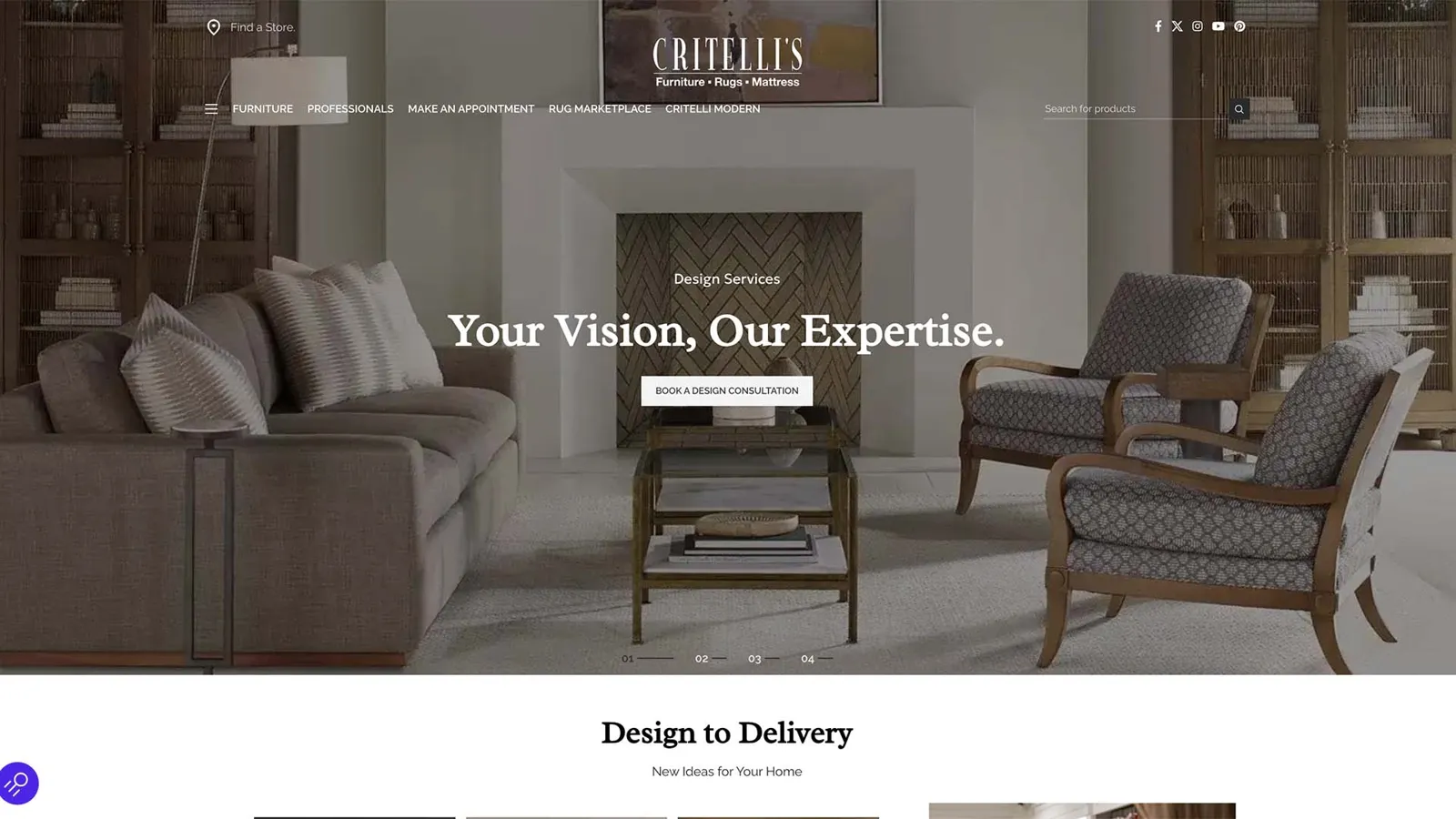 Critelli Furniture website homepage