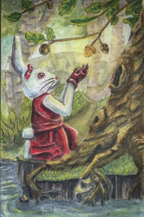 Character study of Rosemary Bunny in a red coat
