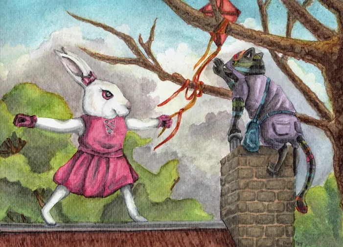Rosemary Bunny and Kat Epieces character illustration in a treetop